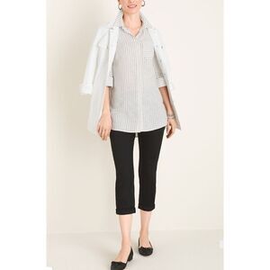 Chico’s Blouse Shirt Stripped White Gray Tunic